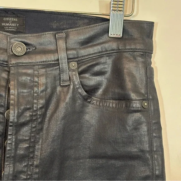 Citizens of Humanity Waxed Olivia Hi Rise Slim Black Shimmery Jeans Pants Sz 27 - Picture 4 of 16